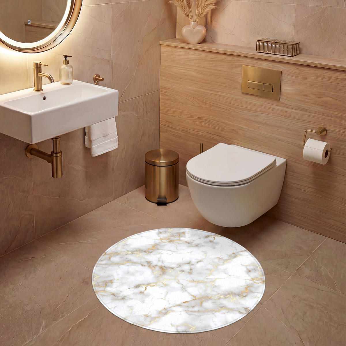 WC PŘEDLOŽKA Zlaté žilky - Mramor - Bílý 70x70 cm - bílá, textil/plast (70/1cm) - OnlyWow