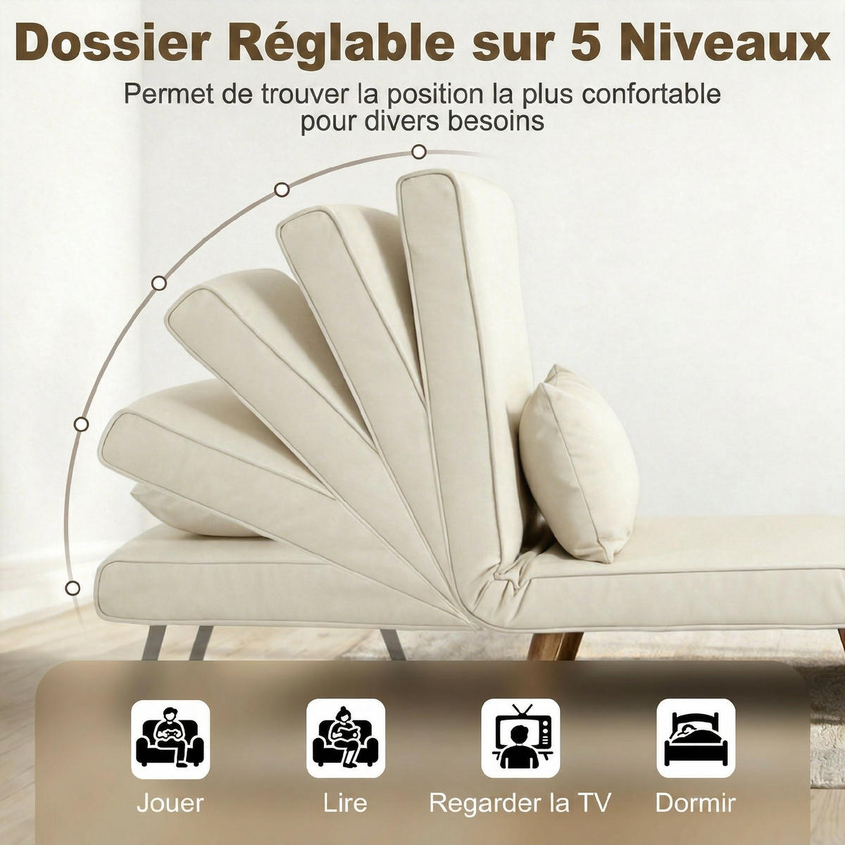 SCHLAFSESSEL 3-in-1 DE-14675 5-stufig verstellbar mit Kissen Creme - Creme, Textil (72/85/75cm) - ComfortXL