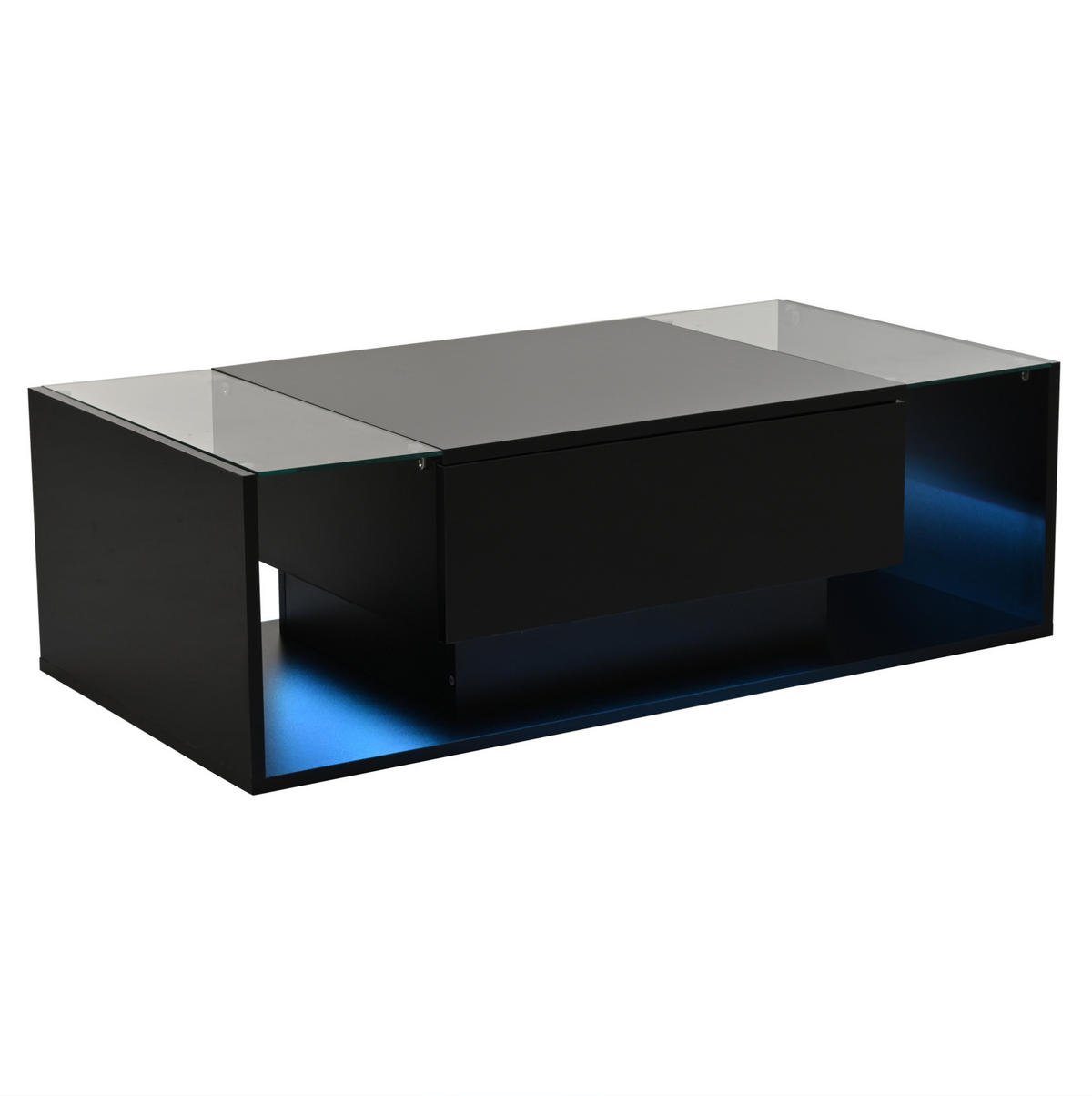 COUCHTISCH 100/50/31 cm mit Schublade, LED-Beleuchtung und gehärtetem Glas, Schwarz - Schwarz, Holzwerkstoff (100/50/31cm) - Redom