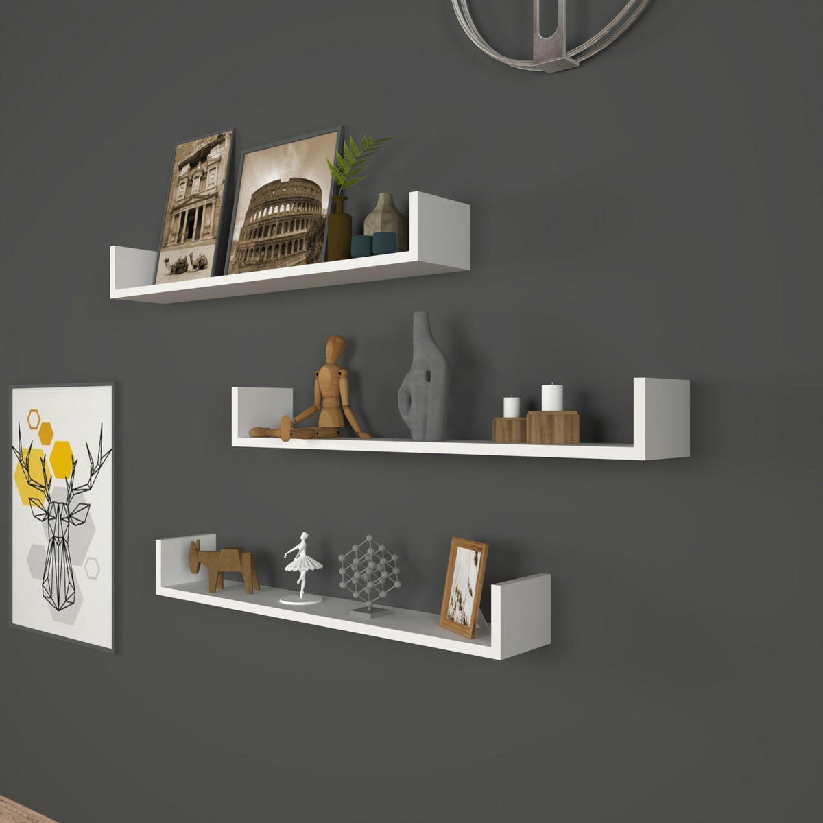 WANDREGAL-SET 3 TLG. Höganäs - Weiß, Holzwerkstoff (90/12/15cm) - [en.casa]