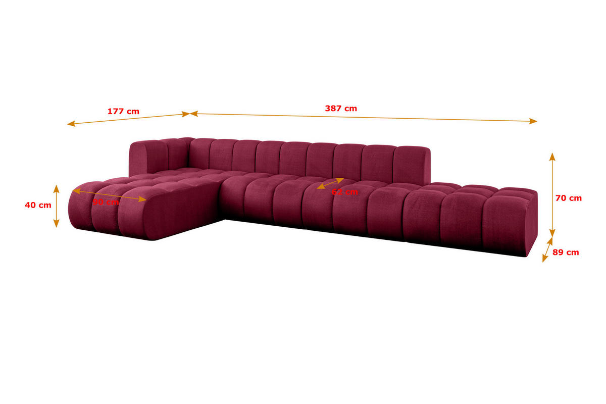 ECKSOFA modulares Sofa Zuvon-L2 - 387x177x70 cm Bordeauxrot - Bordeaux, Holzwerkstoff/Textil (387/177cm) - ALTDECOR