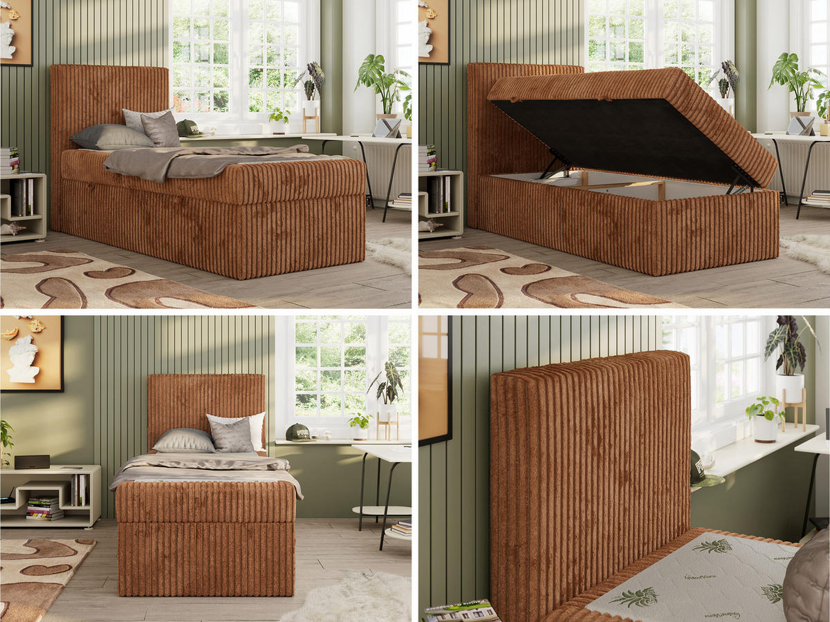 JUGENDBETT TILIO 90/200 - Orange - H4 - Links Seite - Orange, Textil (90/200cm) - MKS