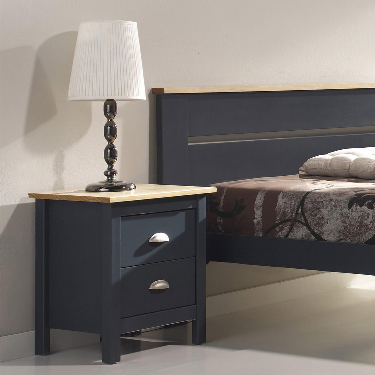 NACHTTISCH Jade 2 Schubladen in Grau - Anthrazit, Holz (46/49/35cm) - VS Venta-stock
