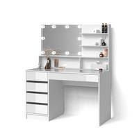 SCHMINKTISCH Imola Weiß 145 cm mit LED Beleuchtung, und Spiegelregal - Weiß, Holzwerkstoff (145/75/55cm) - Livinity®