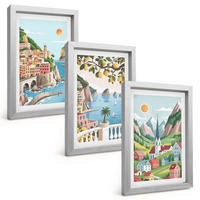 BILDER SET 3er Set - 20x30 cm Silberner Rahmen - Landschaften, Meer, Zitrusfrüchte - Silberfarben, Kunststoff (20/30cm) - TULUP