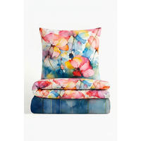BETTWÄSCHE-GARNITUR Tencel Aquarell Blumen taubenblau, 135x200 cm + 80x80 cm - Blaugrau, Textil (135/200cm) - biberna