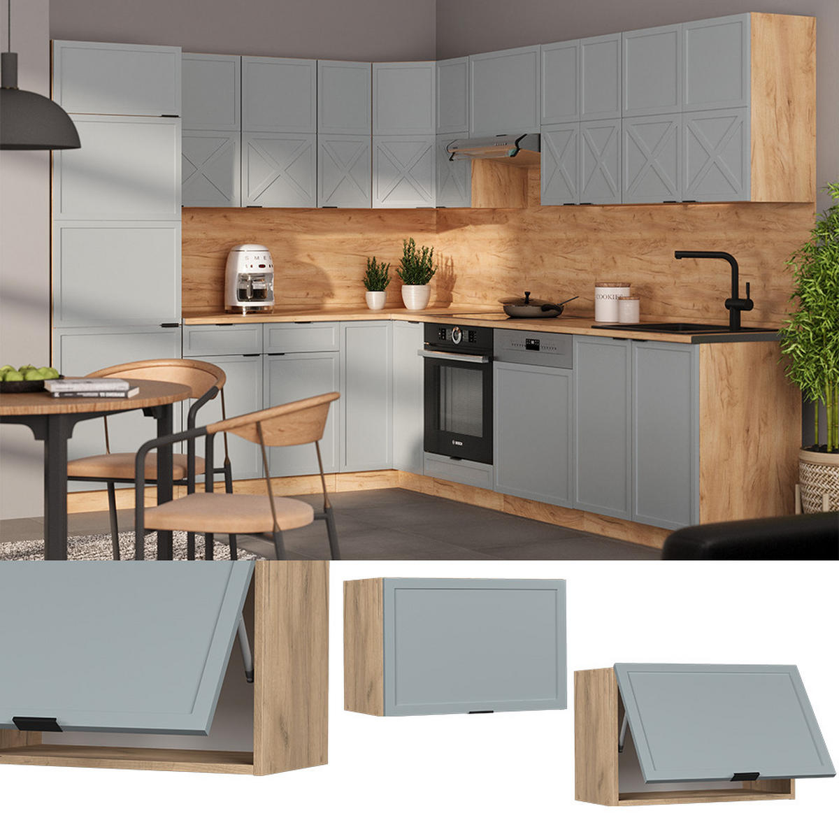 HÄNGESCHRANK Fame-Line Hellblau-grau 60 cm Flach - Honigeiche/Eiche Wotan, Holzwerkstoff (60/40/34.1cm) - Vicco