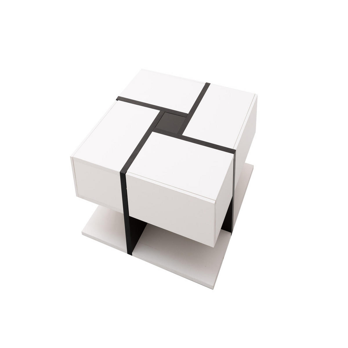 COUCHTISCH Hochglanz 4 Schubladen 78x78cm Linien-Design Weiß - Weiß, Holz (60/39/29.5cm) - FLIEKS