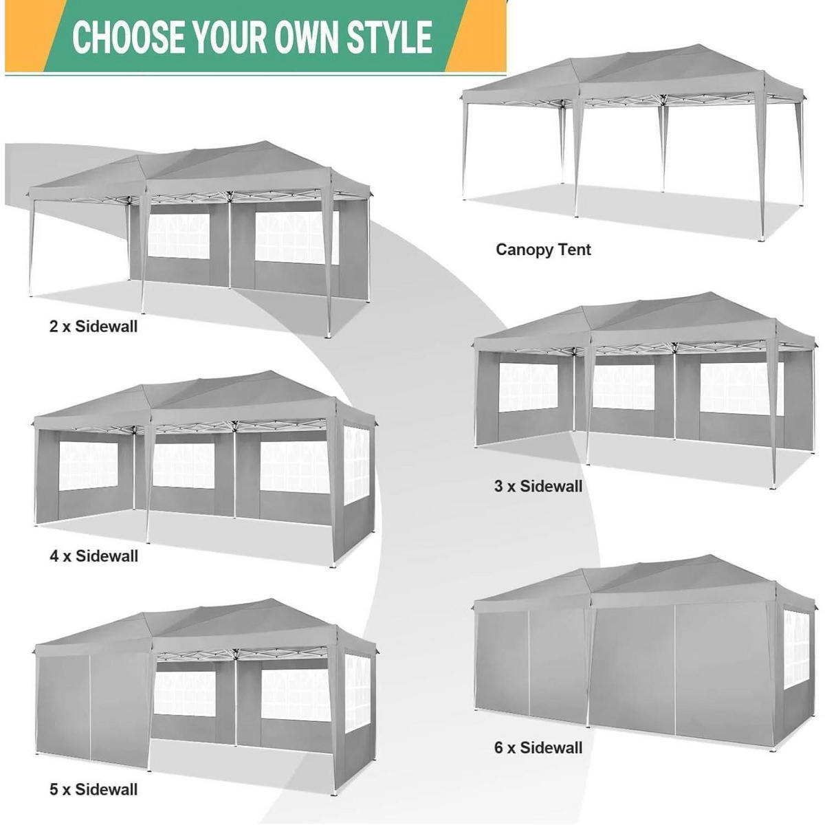 FALTPAVILLON 3 x 6 m Grau mit 6 Seitenteilen - Grau, Textil (300/275/600cm)