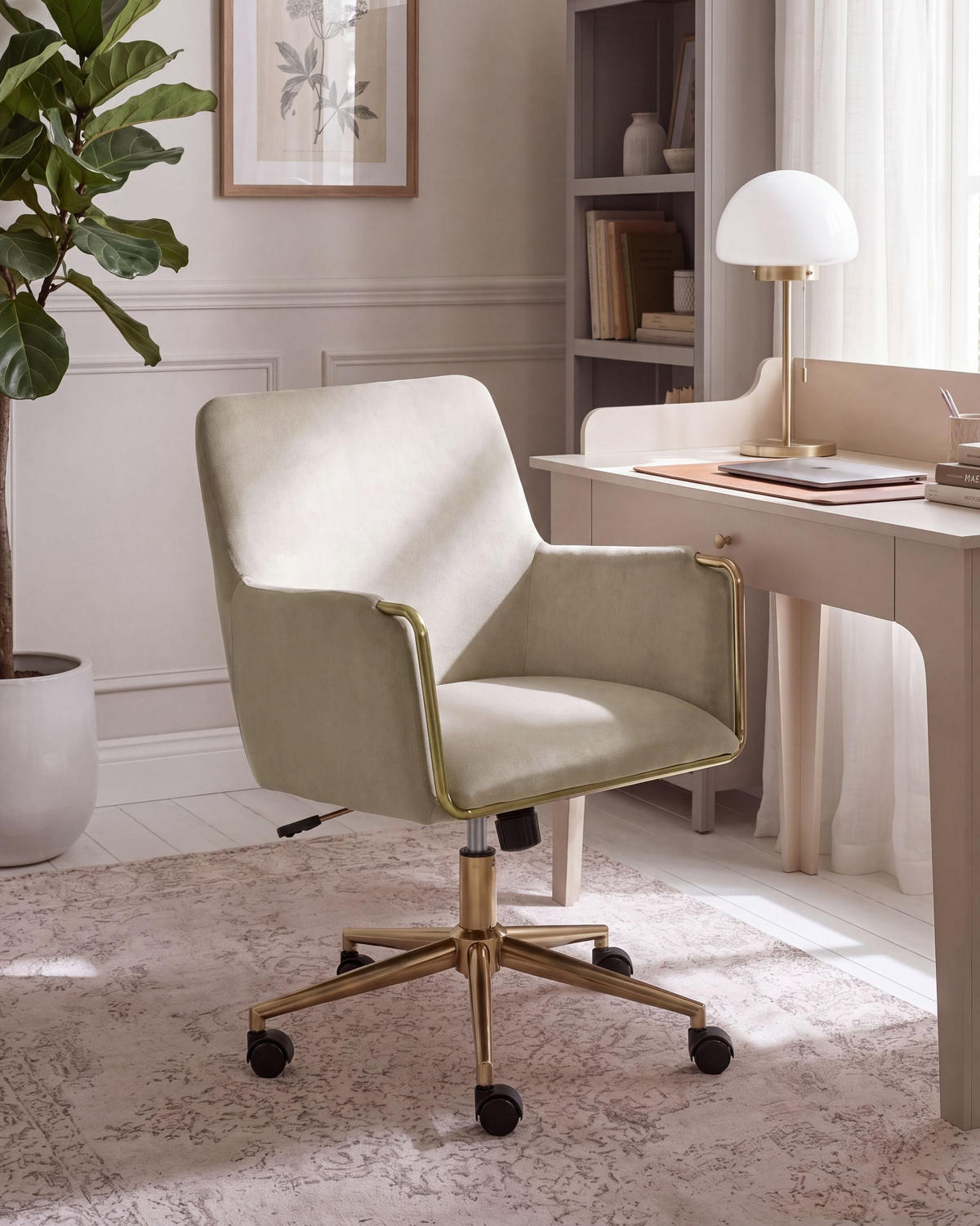 SCHREIBTISCHSTUHL Samtstoff Beige Altona - Beige/Goldfarben, Textil/Metall (59/92/59cm) - Beliani