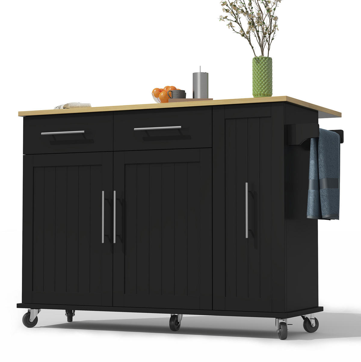 KÜCHENINSEL 120/40(65)/90 cm aus MDF mit klappbarer Arbeitsplatte Schwarz/Natur - Schwarz, Holzwerkstoff (120/90/65cm) - Modenvie