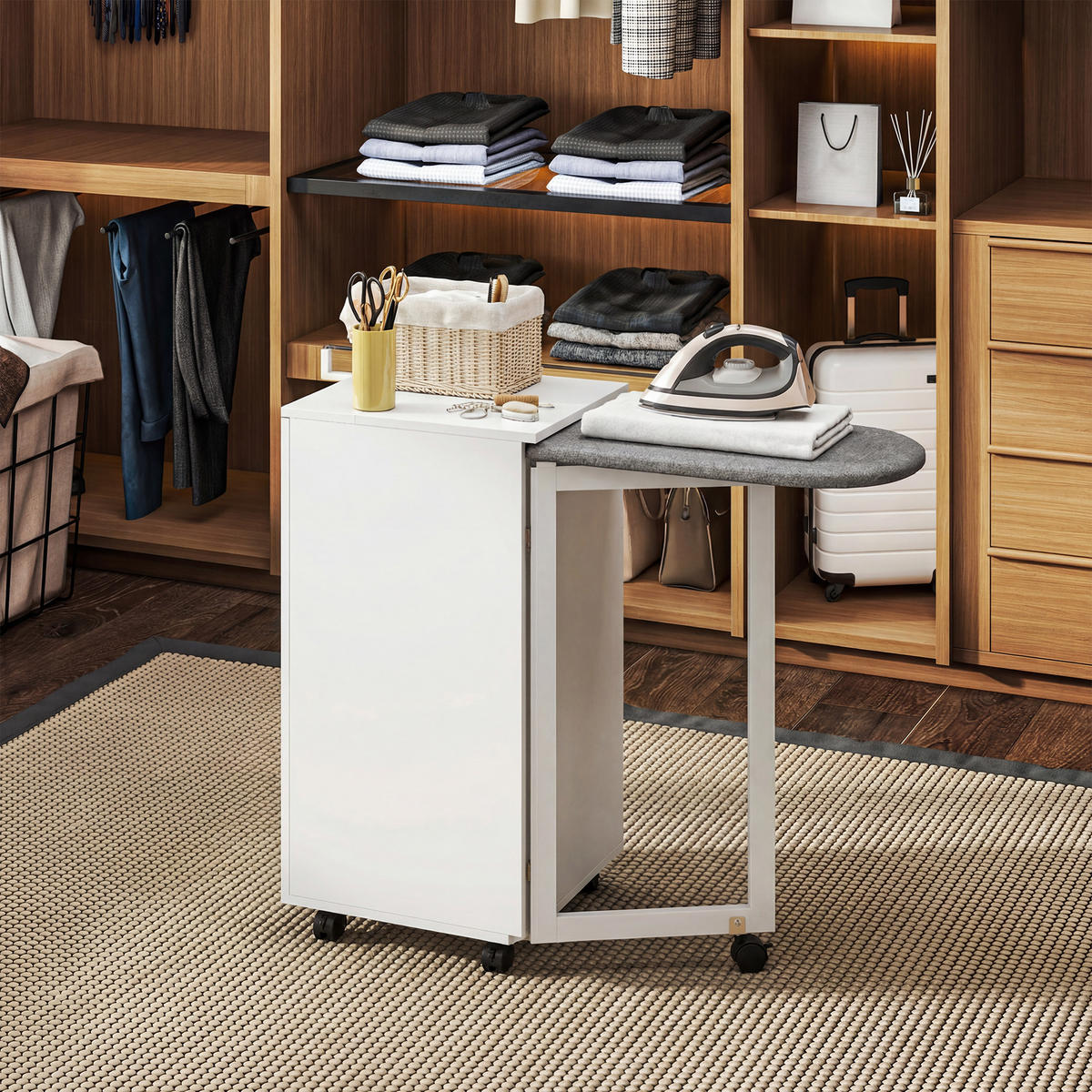 BÜGELBRETTSCHRANK DE-09596 Weiß - Weiß, Holzwerkstoff (99.5/83/43cm) - ComfortXL