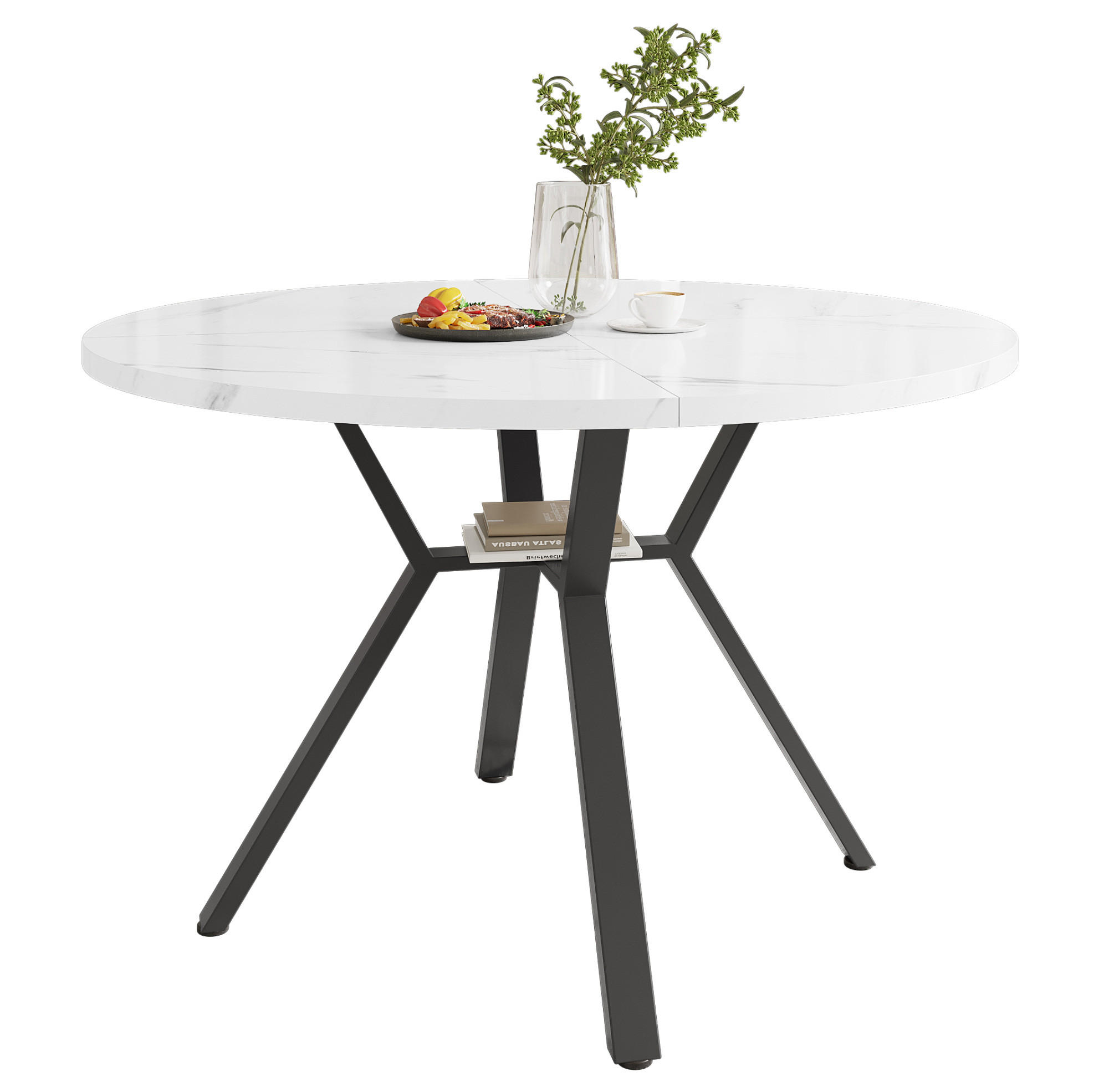 ESSTISCH 100 cm rund in Weiß mit schwarzer X-förmiger Metallhalterung, stabil und elegant - Schwarz/Weiß, Holzwerkstoff (100/100/75cm) - OKWISH