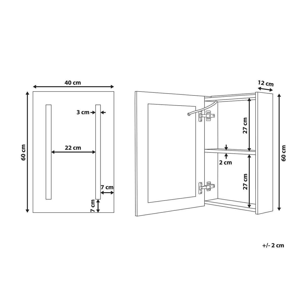BAD SPIEGELSCHRANK weiß/silber mit LED-Beleuchtung 40/60 cm Cameron - Silberfarben/Weiß, Holz (40/60/12cm) - Beliani