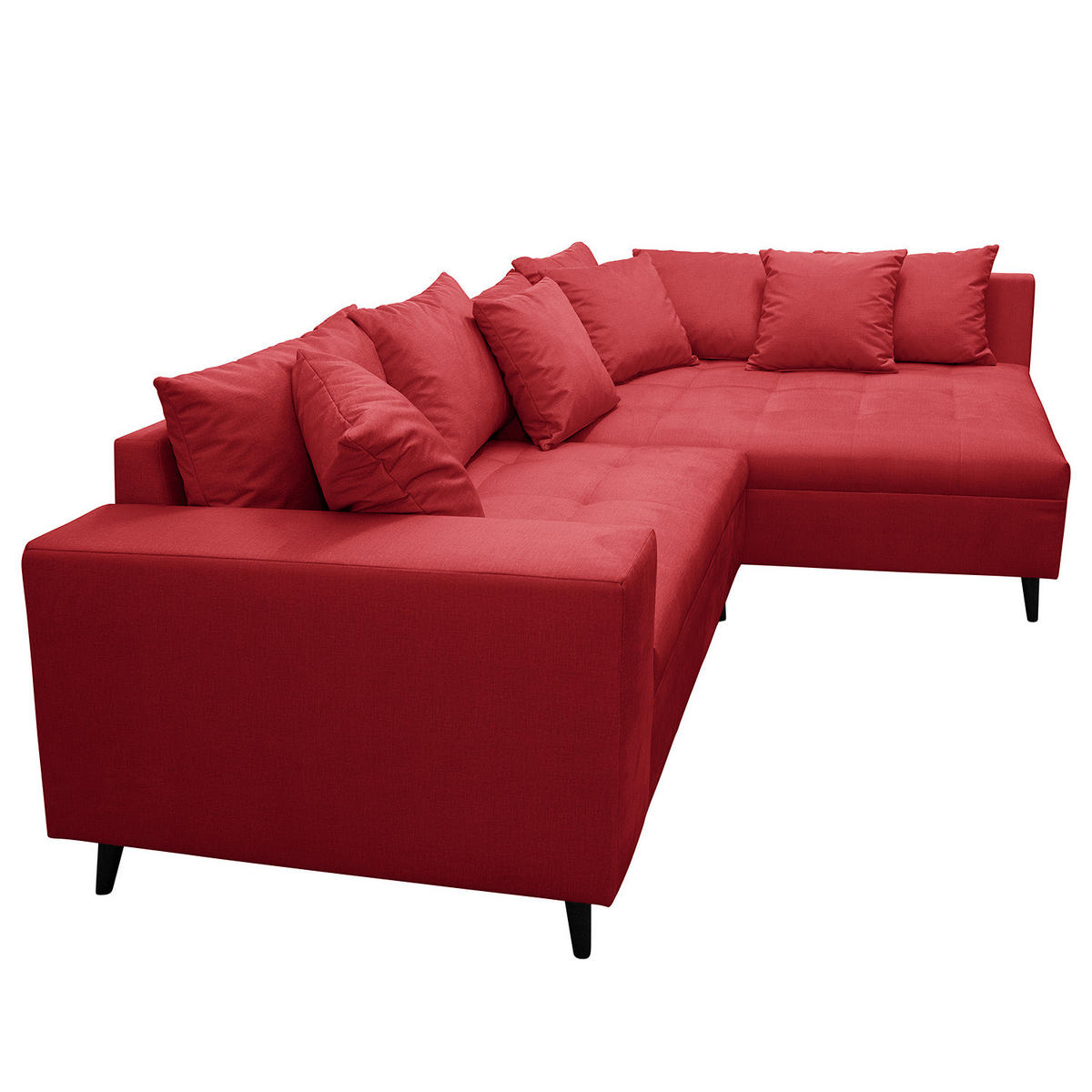 ECKSOFA mit Ottomane und Hocker - Rot/Schwarz, Holz/Birkenholz (247/174cm) - home24