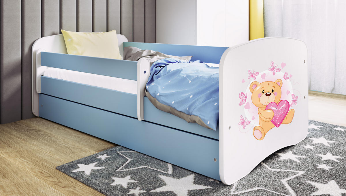 KINDERBETT Schmetterlingsbär mit Schublade und Matratze 180/80 - Blau, Holzwerkstoff (80/180cm) - RAUMHIRSCH FURNITURE