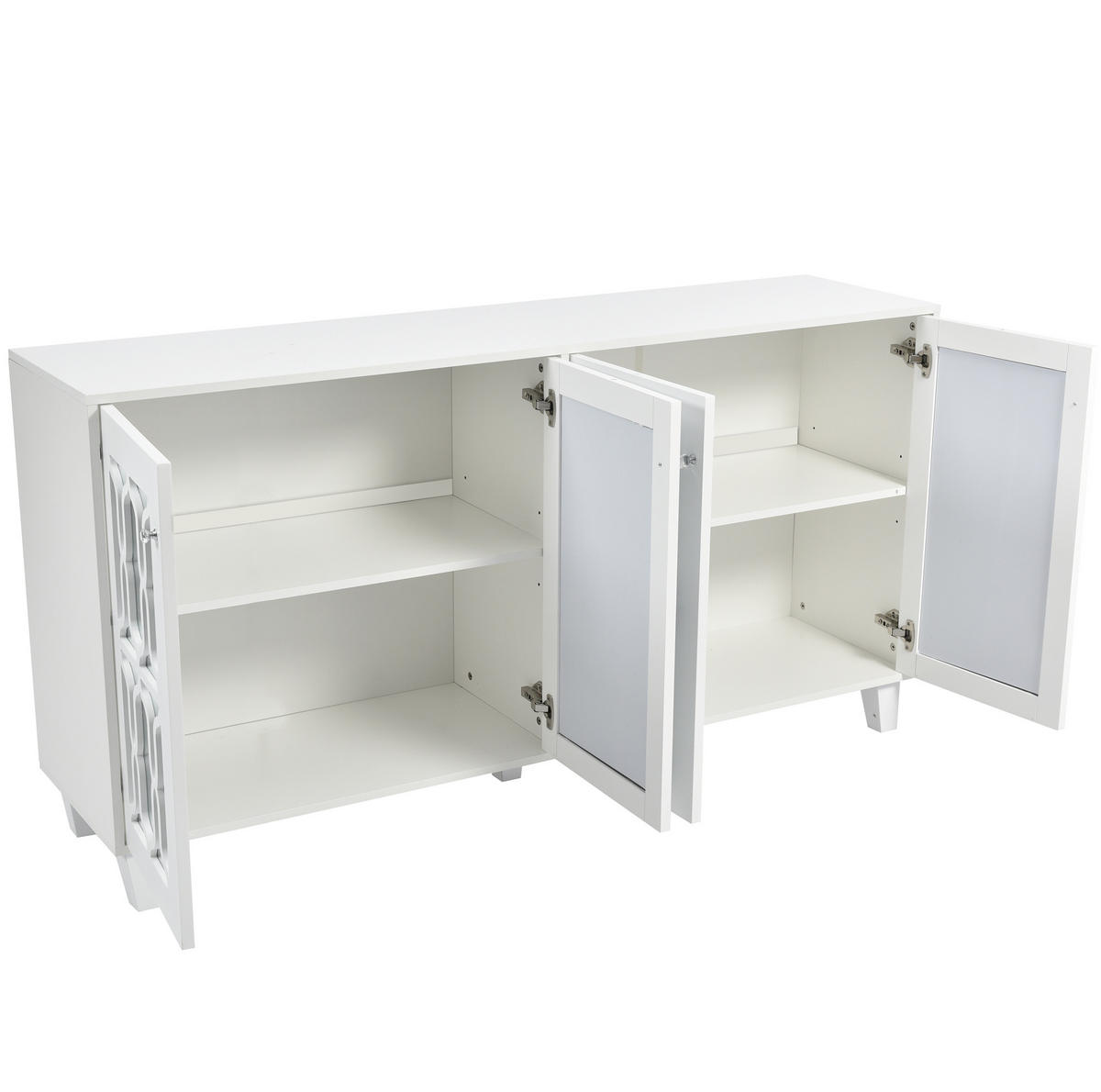 SIDEBOARD aus MDF 160x40x84 cm Weiß mit Spiegeloberfläche, 4 Türen und verstellbarem Einlegeboden - Weiß, Holzwerkstoff (160/84/40cm) - IVMEU