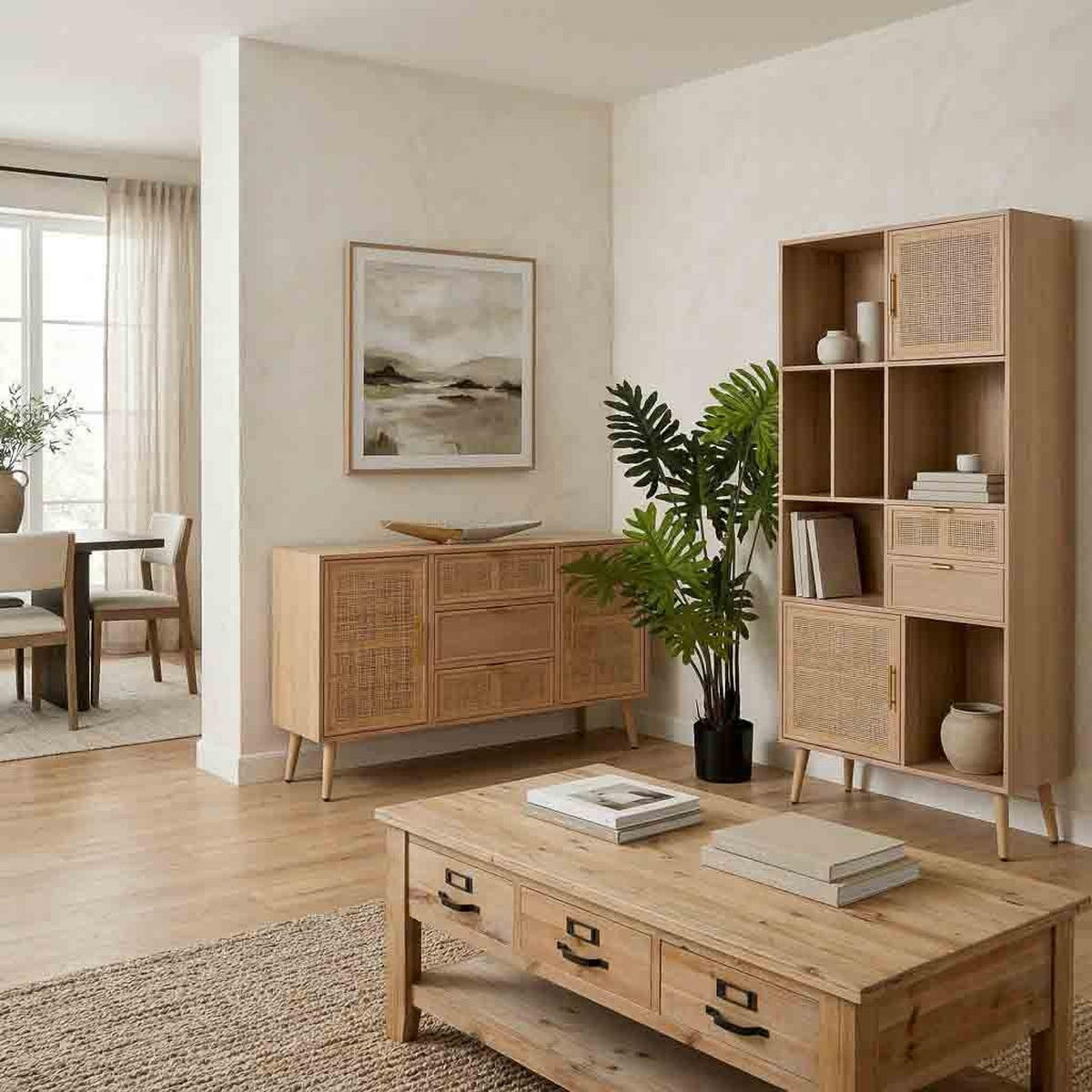 REGAL aus Holz und braunem Netz, 90x37x189 cm - Braun, Holz (90/37/189cm) - Wanderlust