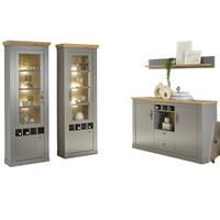 WOHNWAND grau, Artisan Eiche Landhaus 4-teilig 328 cm, Wohnkombination mit viel Stauraum - Silberfarben/Hellgrau, Holzwerkstoff/Metall (328/201/44cm) - Furn.Design