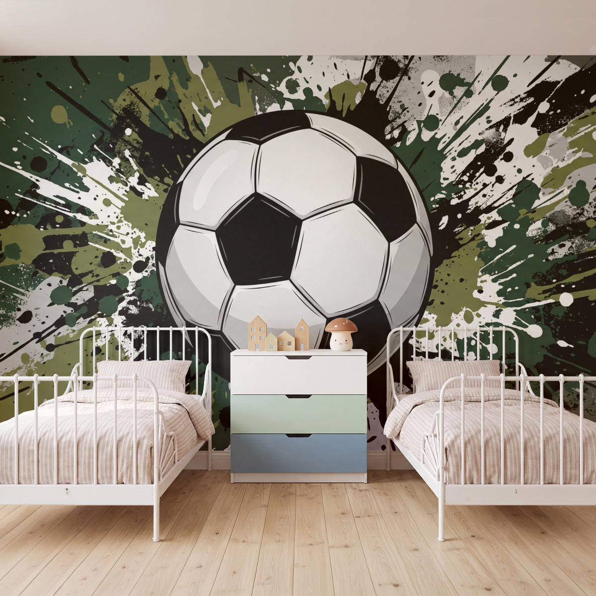 KINDERTAPETE - Fußball - Farbe - Spritzer - Grün - 400x280 cm - Dunkelgrün, Papier (400/280cm) - OnlyWow