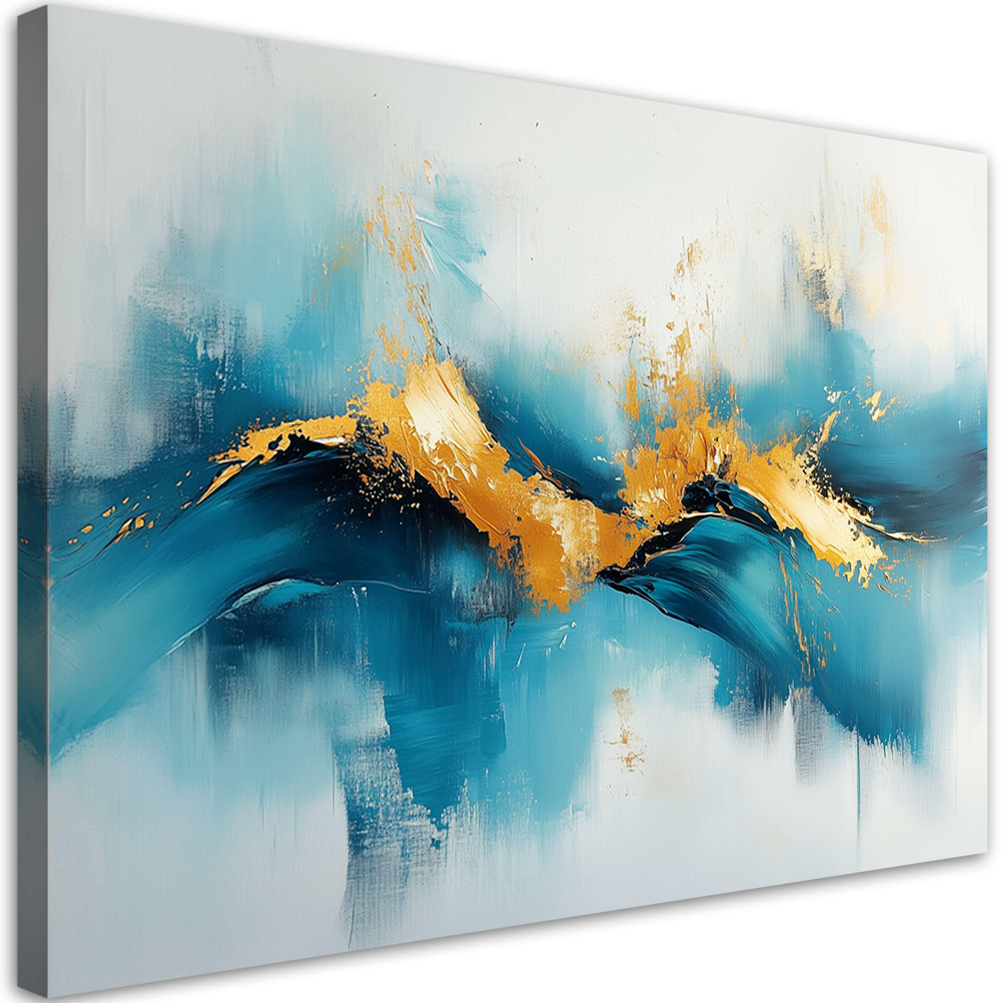 LEINWANDBILD Abstraktes Türkis mit Gold - Blau, Textil (60/40cm) - Feeby
