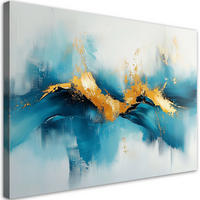 LEINWANDBILD Abstraktes Türkis mit Gold 120x80cm - Blau, Textil (120/80cm) - Feeby