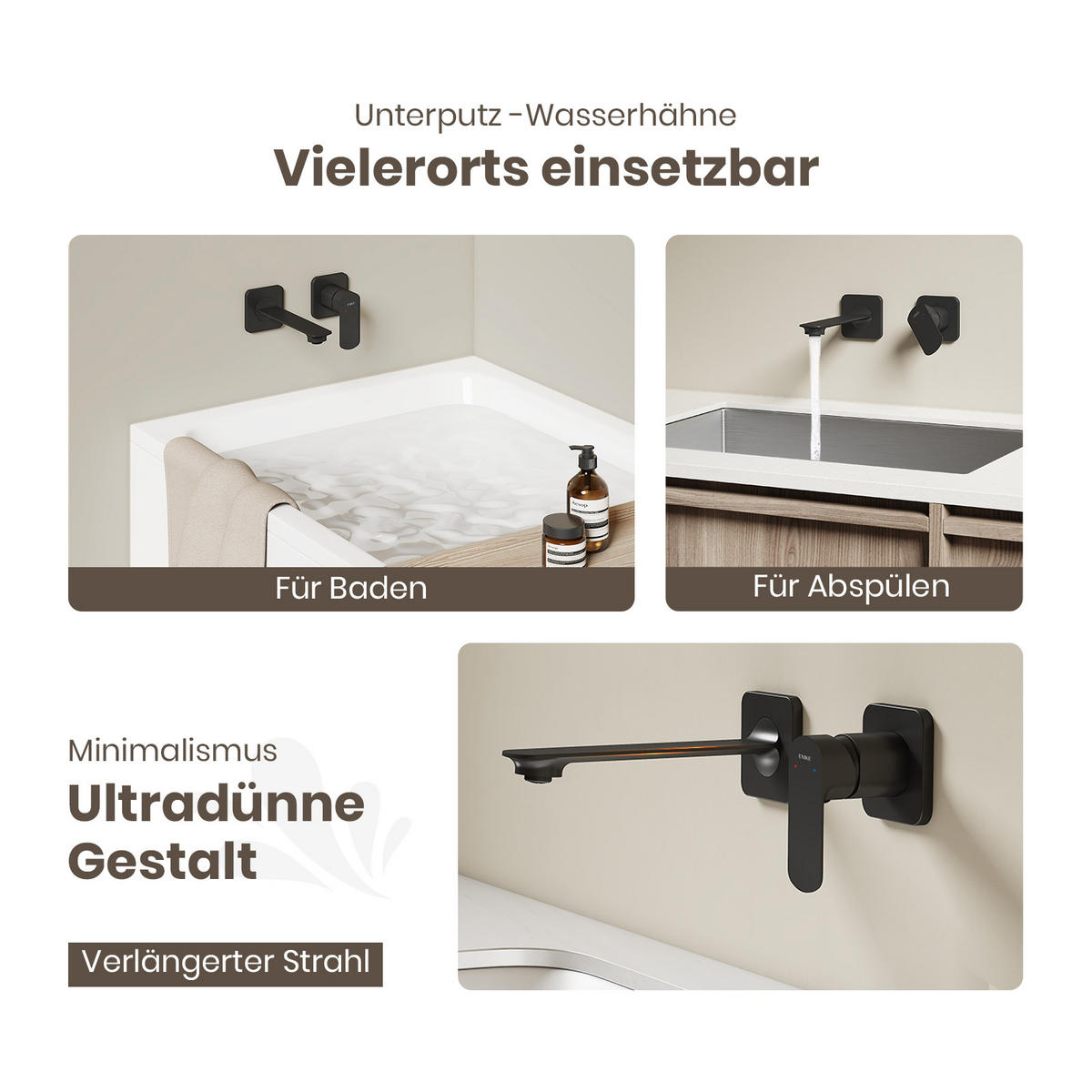 WASCHTISCHARMATUR Modular Ventilkernzertifizierung Messing Schwarz Matt - Schwarz, Metall (12.7/11/23.3cm) - EMKE