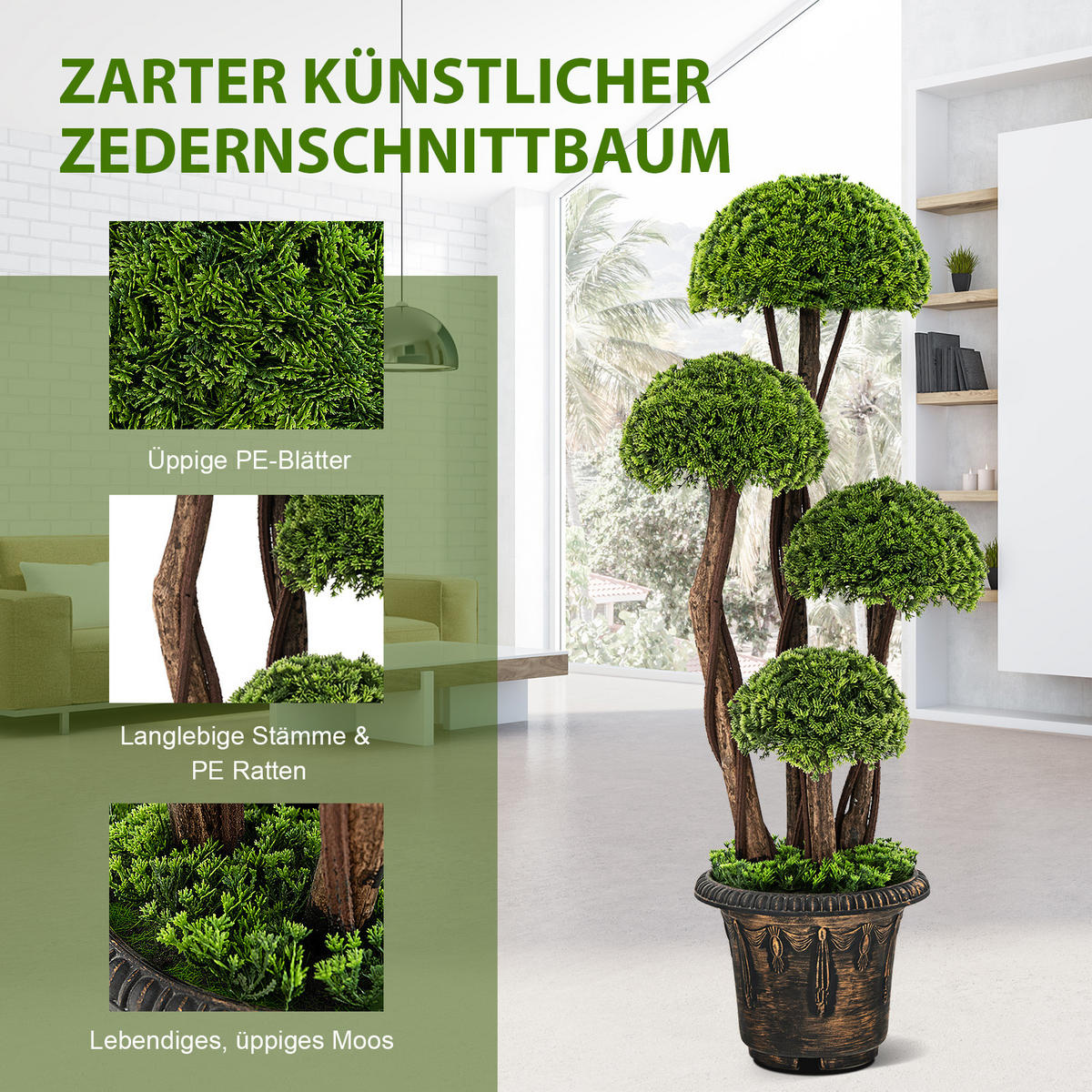 KUNSTPFLANZE mit 4 Kugeln Grün - Grün, Kunststoff (90cm) - COSTWAY