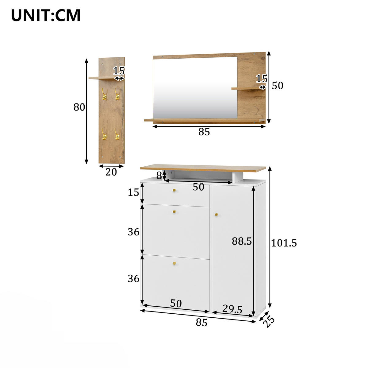 SCHUHSCHRANK aus Spanplatte 105x25x151.5cm in Weiß mit LED-Beleuchtung - Weiß, Holzwerkstoff (105/151.5/25cm) - Modfu