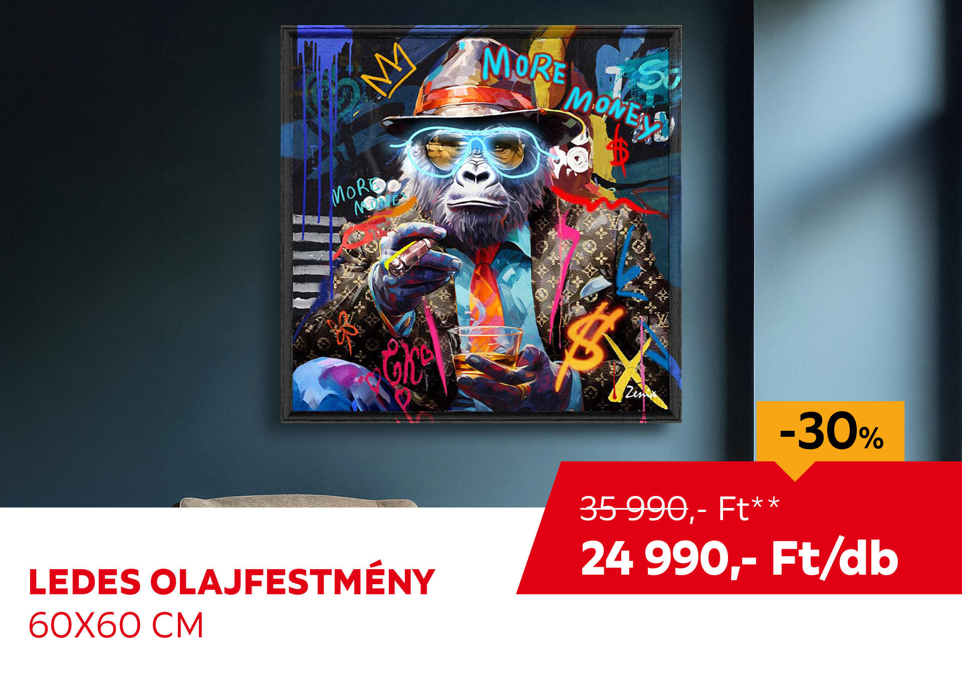 Ledes olajfestmény, 60 x 60 cm Kiemelt termék 35990 Ft.- helyett 24990 Ft.-