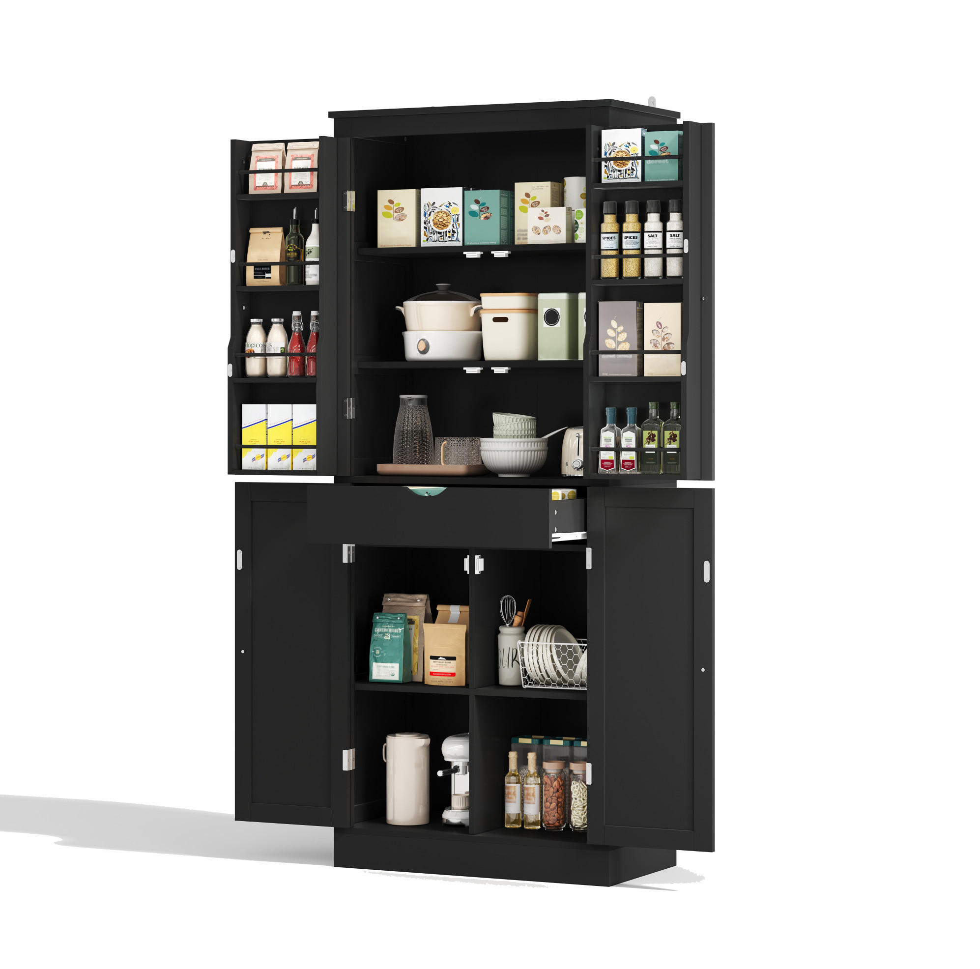 ANRICHTE Küchenschrank 75/40/182 cm aus MDF mit vielseitigem Stauraum Schwarz - Schwarz, Holzwerkstoff (75/180/40cm) - Modenvie