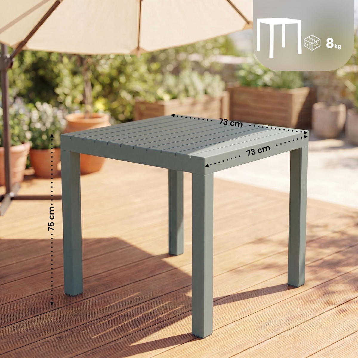 GARTENTISCH eckig 73/73/75 cm Kunststoff Oliv - Olivgrün, Kunststoff (73/73/75cm) - CLP
