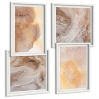 BILDER SET 4er Set - 50x50 cm & 40x60 cm Weißer Rahmen - Warme Aquarellfarben auf Leinwand - Weiß, Kunststoff (50/50cm) - TULUP