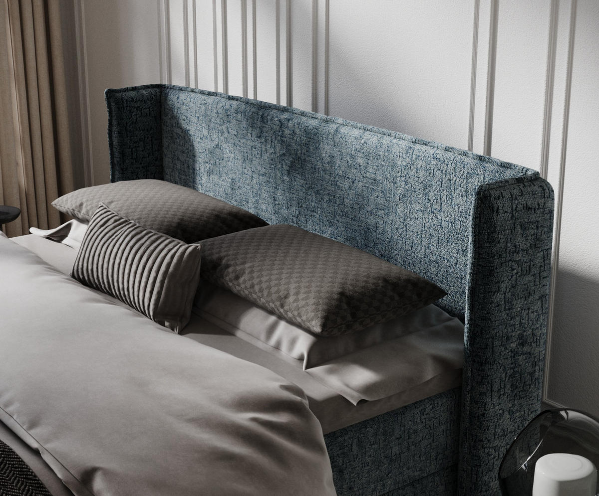 BOXBETT Passion Blau Grau 180/200 cm mit Matratze und Topper - Blaugrau/Schwarz, Holz/Holzwerkstoff (180/200cm) - Maison de Reve