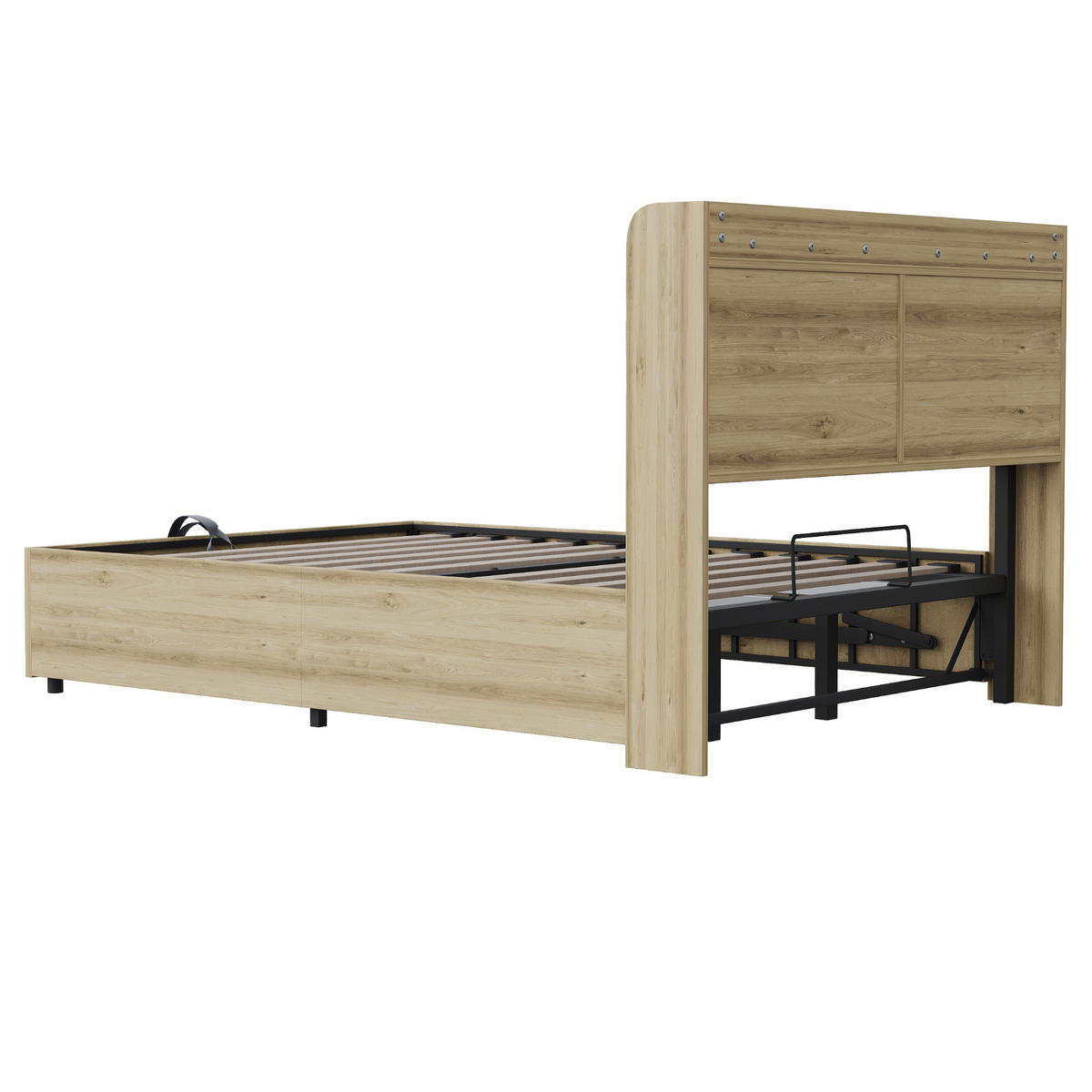 BETT 180/200 cm in Holzfarbe MDF mit Bettkasten, Kopfteil-Ablagefächern und USB-/Type-C-Steckdose - Naturfarben, Holz/Holzwerkstoff (180/200cm) - WISHDOR