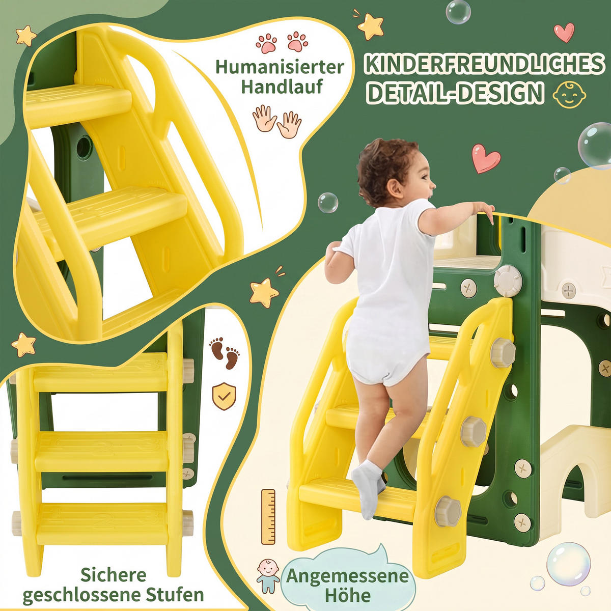 KINDERRUTSCHE 7 in 1 Indoor und Outdoor Babyrutsche mit schieber, Gelb - Gelb, Kunststoff (166/96/203cm) - GENKI LIVING