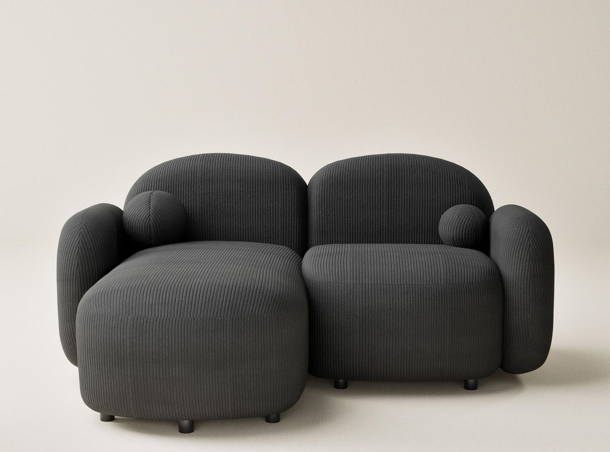 ECKSOFA Bahama Anthrazit Samtstoff - Links Seite - Anthrazit/Schwarz, Holz/Holzwerkstoff (146/190cm) - Maison de Reve