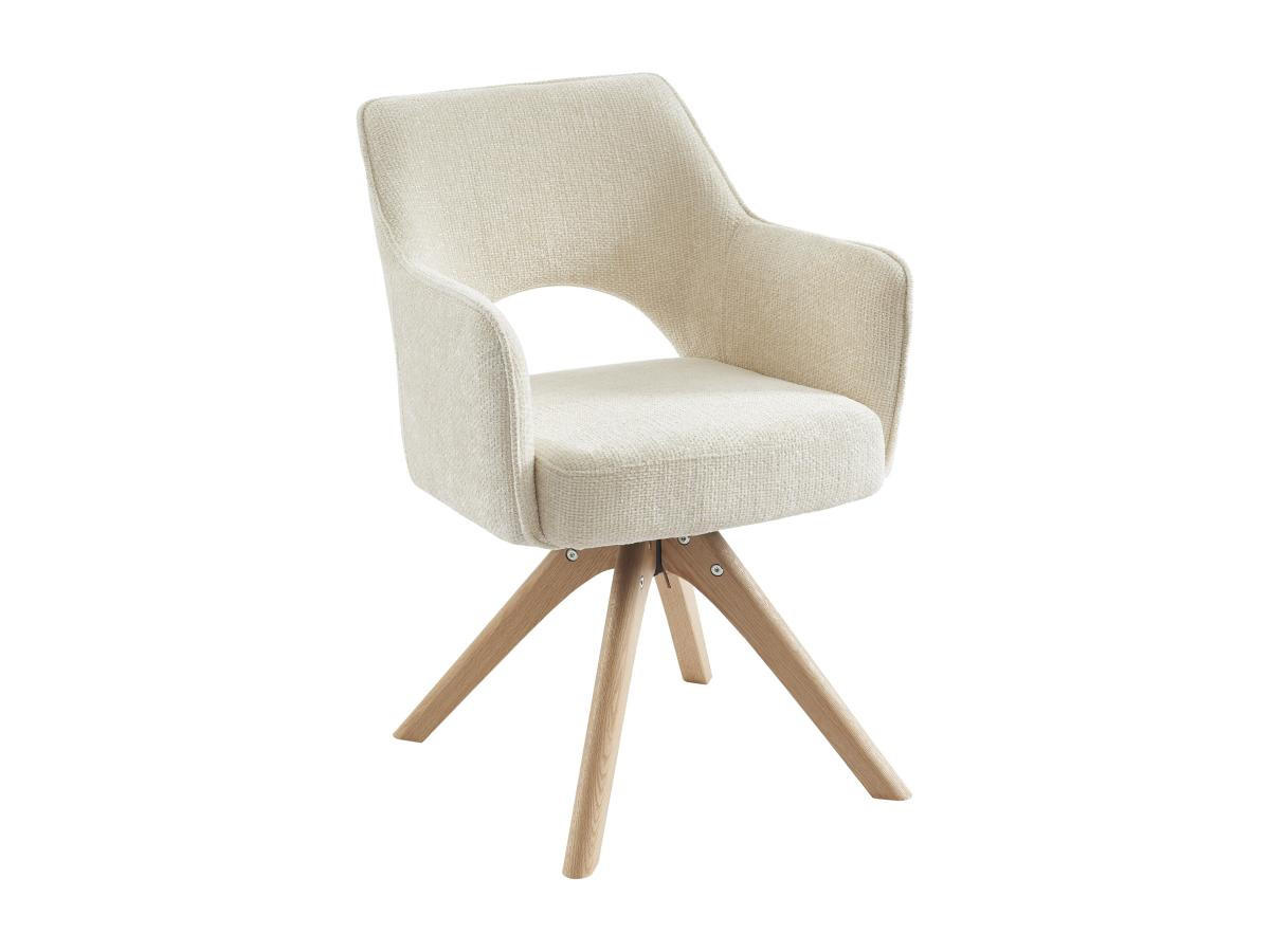 BÜROSTUHL Drehstuhl mit Armlehnen - Stoff & Eiche - Cremefarben - KONYA - Creme, Textil (61.5/79.5/57cm) - Vente-Unique