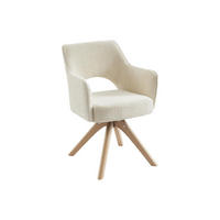 BÜROSTUHL Drehstuhl mit Armlehnen - Stoff & Eiche - Cremefarben - KONYA - Creme, Textil (61.5/79.5/57cm) - Vente-Unique