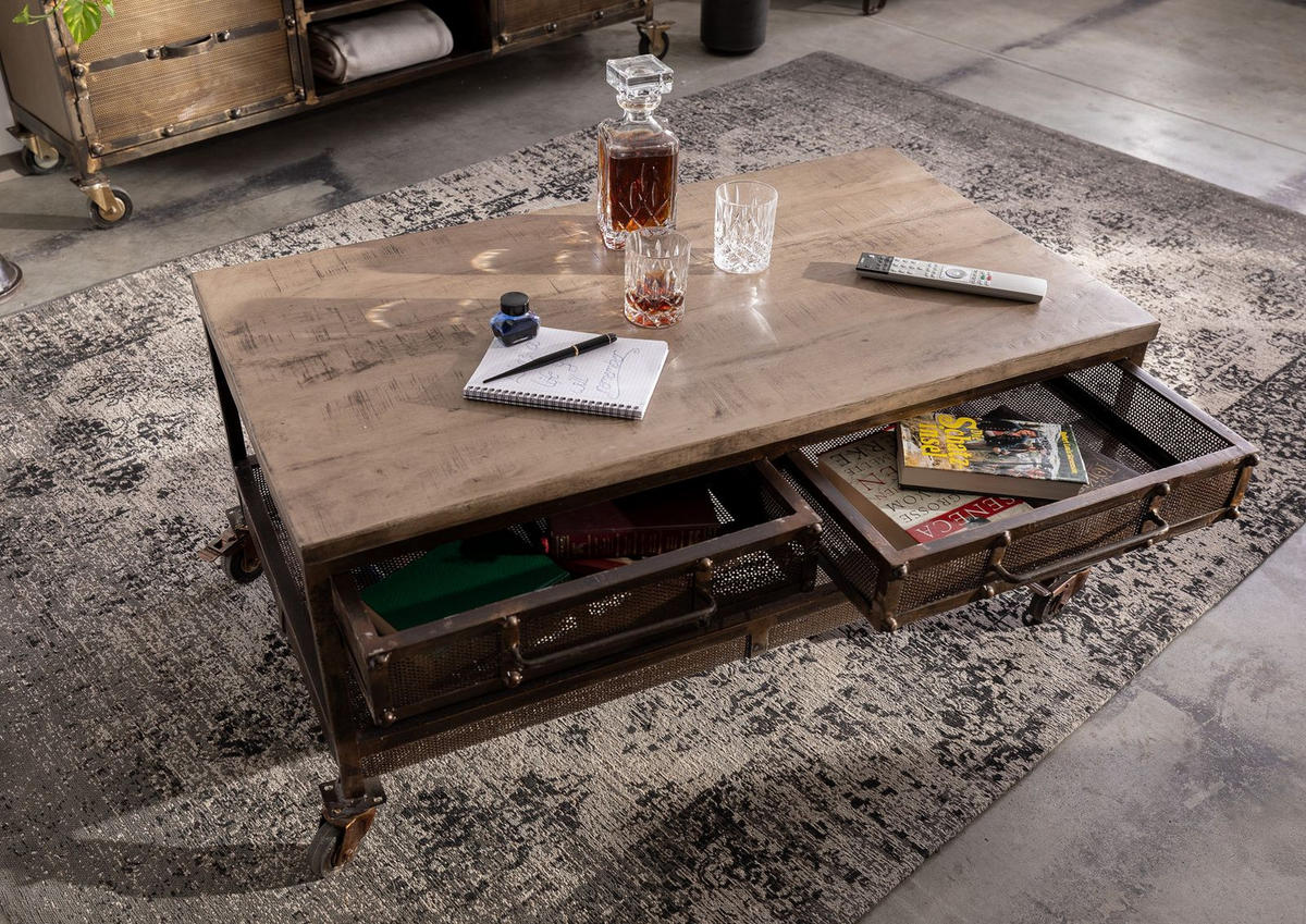 COUCHTISCH Mango 110x60x50 braun lackiert HEAVY INDUSTRY #222 - Braun, Holz (110/60/50cm) - Massivmoebel24