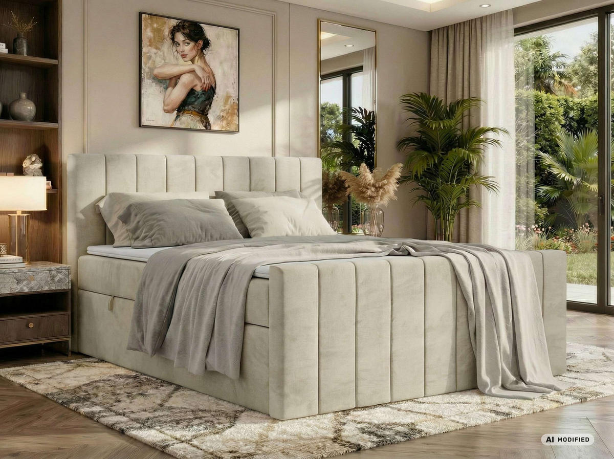 BOXBETT ALVER DUO 180/200 - Beige Velvet - Topper T25 - H3 - Beige, Textil (180/200cm) - MKS