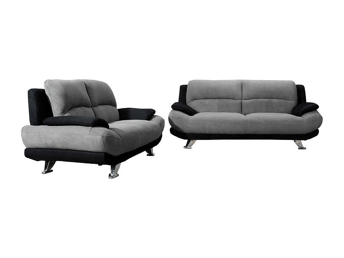 COUCHGARNITUR - 5 Personen - stoff - schwarz, grau Musko - Schwarz, Textil/Metall (200/89/91cm) - Vente-Unique