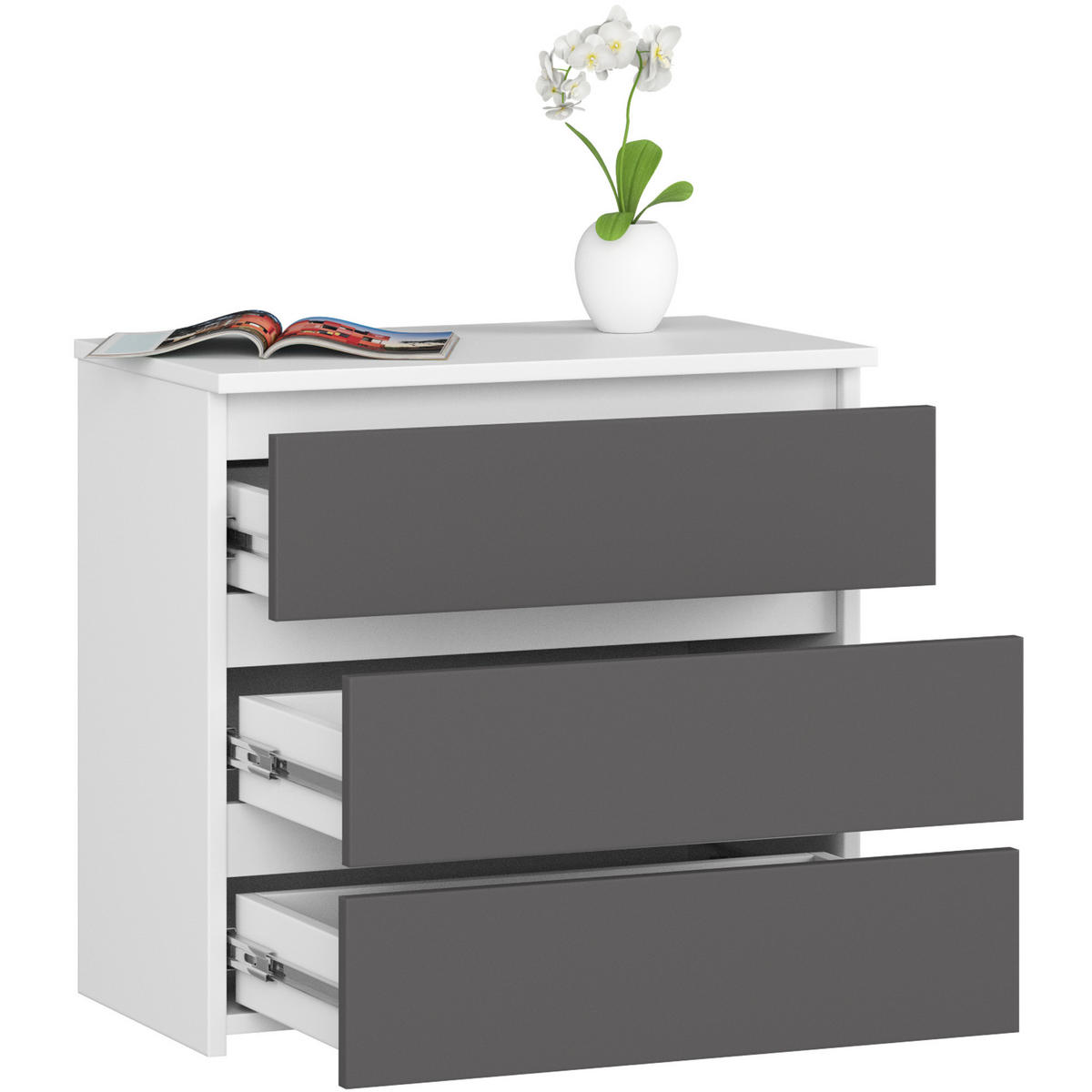 KOMMODE Weiß, Graphit Grau 57/60/35 - Weiß, Holzwerkstoff (60/57/35cm) - RAUMHIRSCH FURNITURE