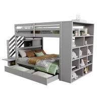 ETAGENBETT aus Kiefernholz 90x200 cm Grau mit Sicherheitstreppe, Stauraum und Lattenrost - Grau, Holzwerkstoff (90/200cm) - Modfu