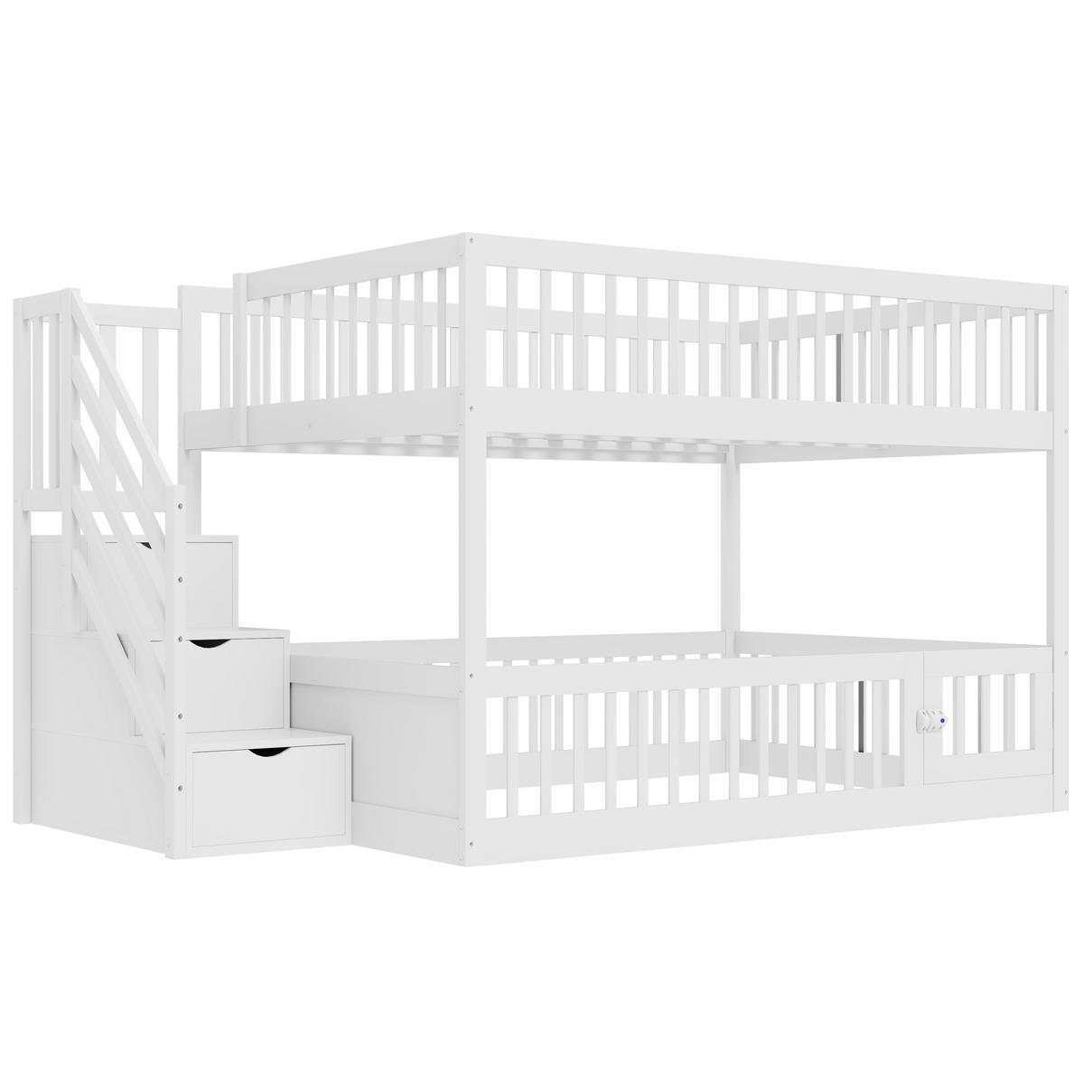 ETAGENBETT Holz 140 x 200 cm Weiß/Grau mit Treppe und Schubladen - Weiß, Holz (140/200cm) - ComfortXL