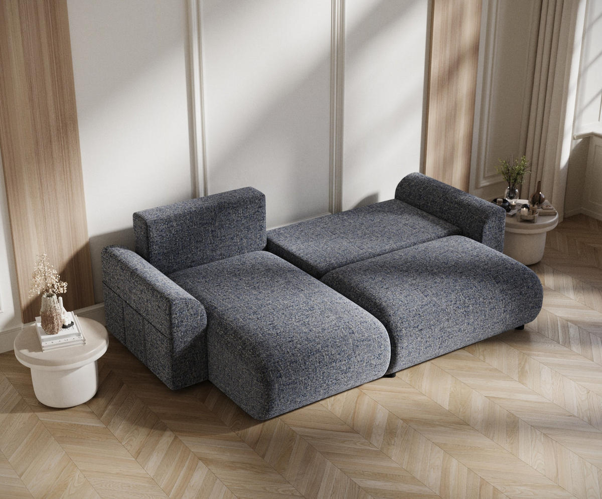 ECKSOFA MIT SCHLAFFUNKTION Bodega Marineblau Webstoff - Schwarz/Dunkelblau, Holz/Holzwerkstoff (235/138cm) - Maison de Reve