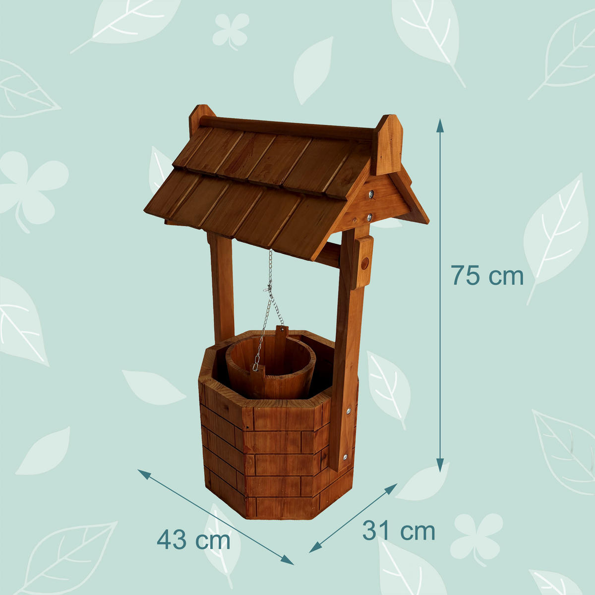 ZIERBRUNNEN - Orange, Holz/Metall (31/43/75cm) - Relaxdays