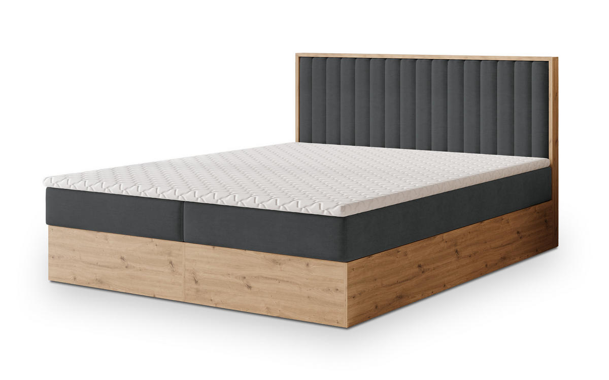 BOXBETT VARELI 180x200 cm mit Matratze und Topper - Graphitfarben - Graphitfarben, Holz (180/200cm) - MASSENO