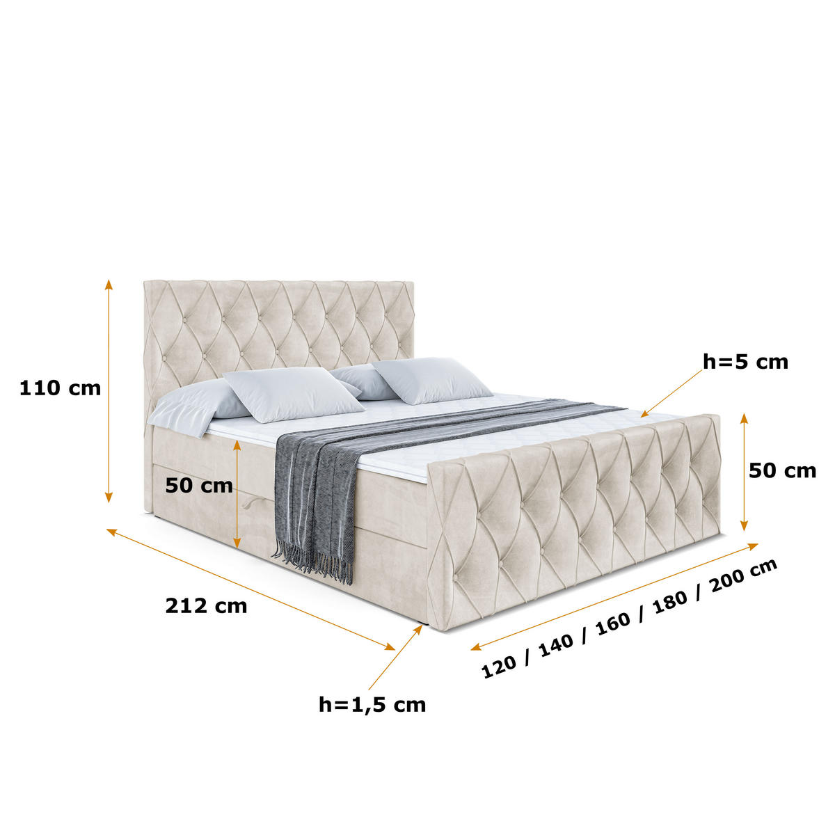 BOXBETT AMAY-Z - 180x200 cm - H4 - Ecru - Beige, Holzwerkstoff (180/200cm) - ALTDECOR