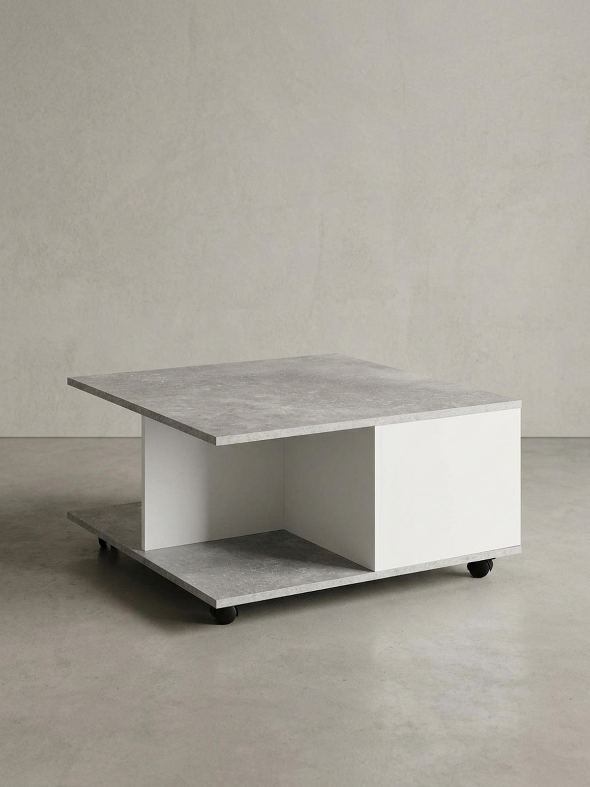 COUCHTISCH mit Rollen, Melaminharzbeschichtung und 2 Schubladen, Grau 70x70x36 cm - Grau, Holz (70/70/36cm) - KADIMA DESIGN